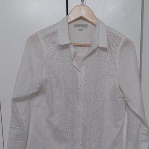 Outerknown White Long Sleeve Cotton Shirt with Eyelits, Size SP